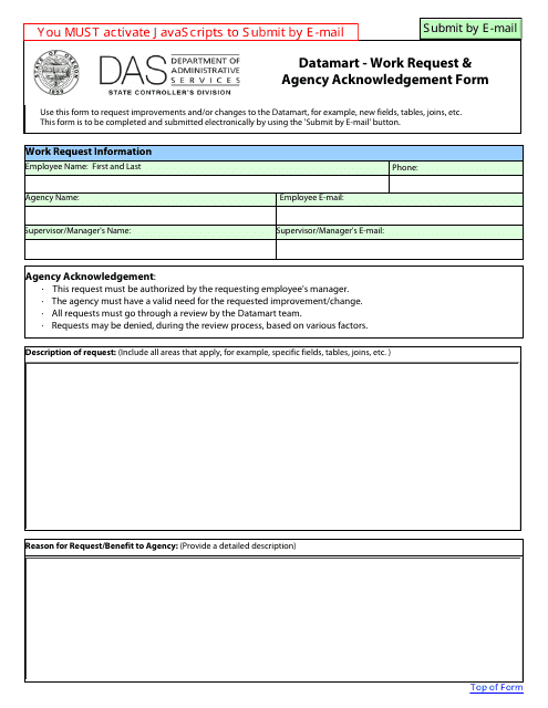 Work Request &amp; Agency Acknowledgement Form - Datamart - Oregon