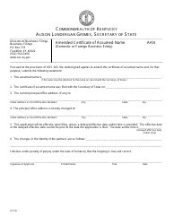 Document preview: Form AAN Amended Certificate of Assumed Name (Domestic or Foreign Business Entity) - Kentucky