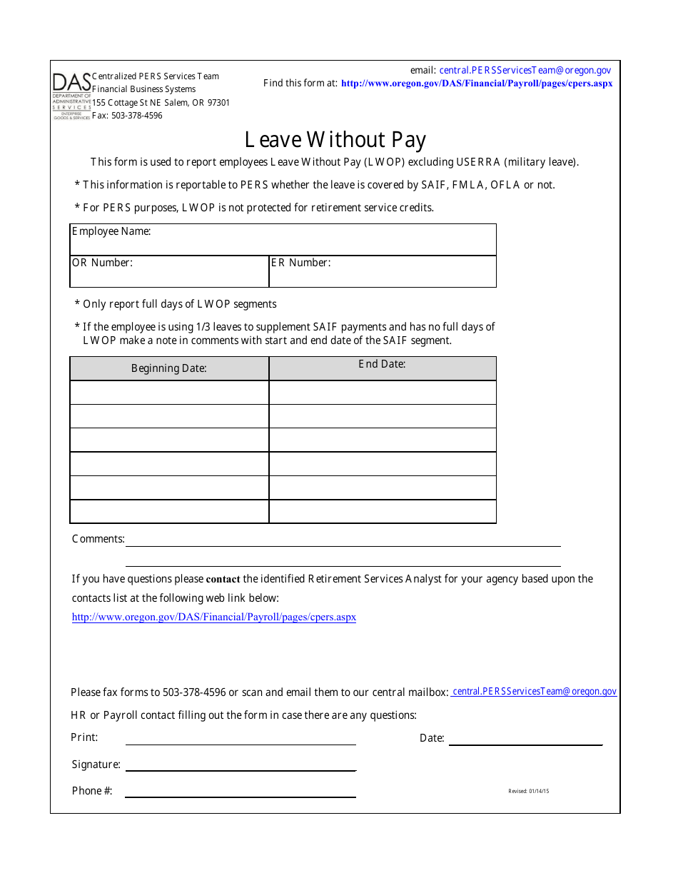 Leave Without Pay - Oregon, Page 1