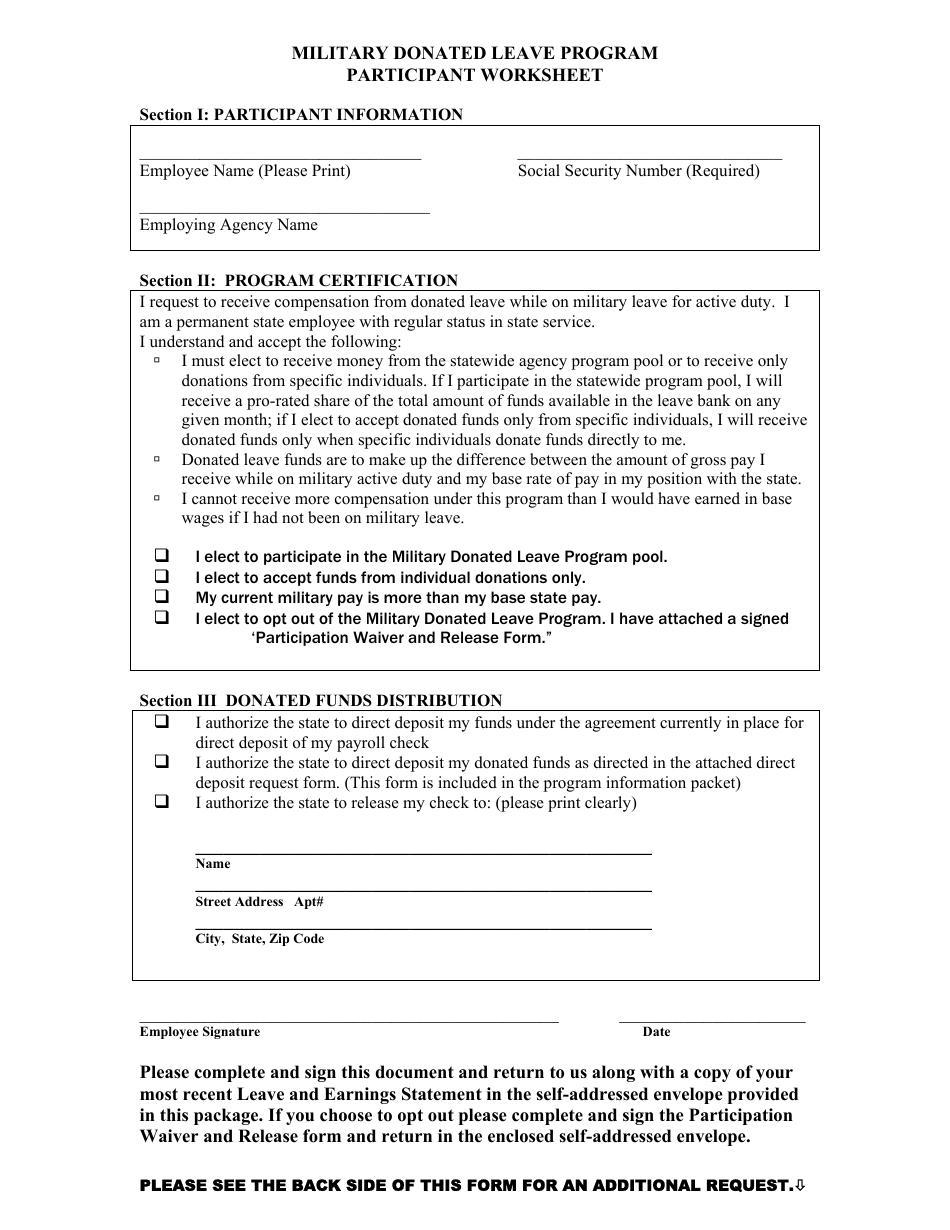 Oregon Military Donated Leave Program Participant Worksheet - Fill Out ...