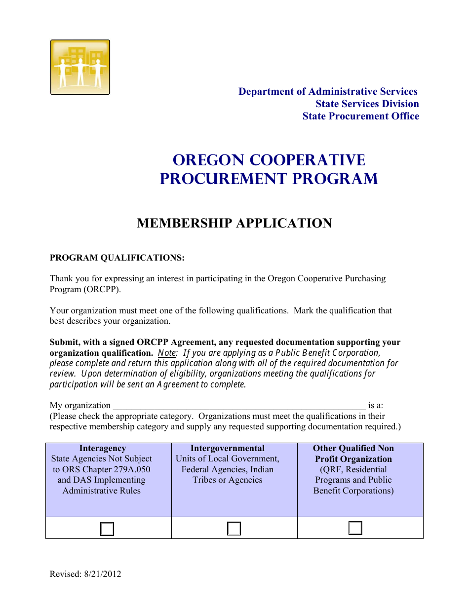 Oregon Membership Application Form Oregon Cooperative Procurement
