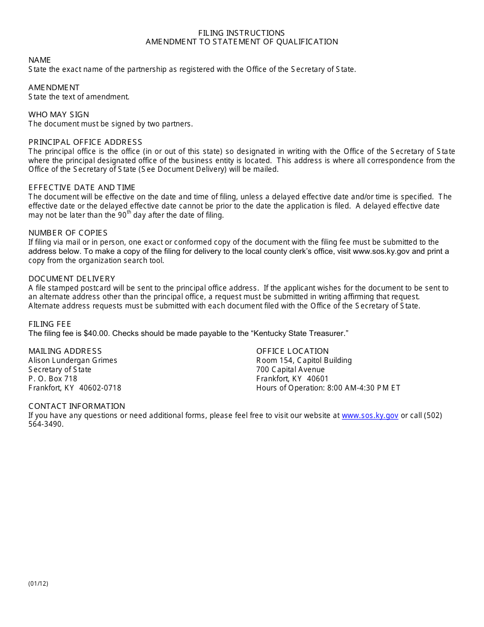 Form SQA Amendment to the Statement of Qualification - Kentucky, Page 2