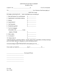 Form PTA258 &quot;Certificate of Settlement&quot; - Maine