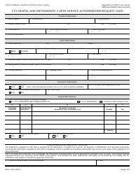 Form DHCS4516 Ccs Dental and Orthodontic Client Service Authorization Request (Sar) - California