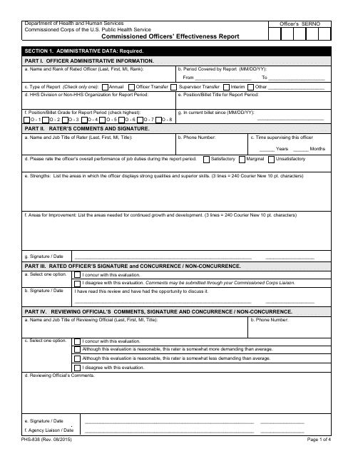 Form PHS-838 Commissioned Officers' Effectiveness Report