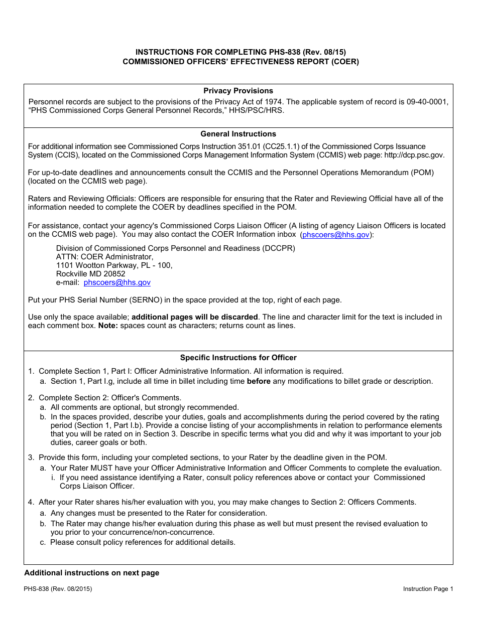 Form PHS-838 Commissioned Officers Effectiveness Report, Page 5