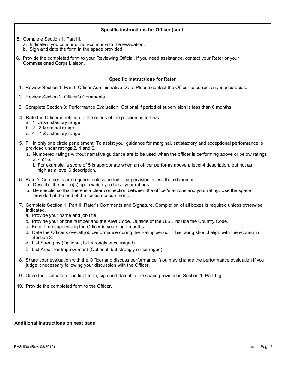 Form PHS-838 Commissioned Officers Effectiveness Report, Page 6
