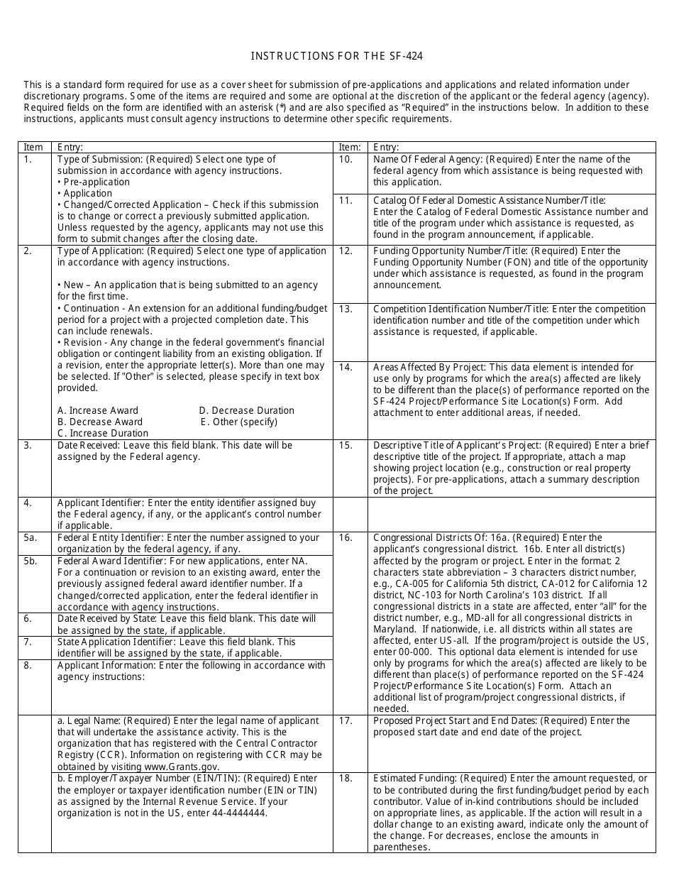 Instructions for Form SF-424 Application for Federal Assistance, Page 1
