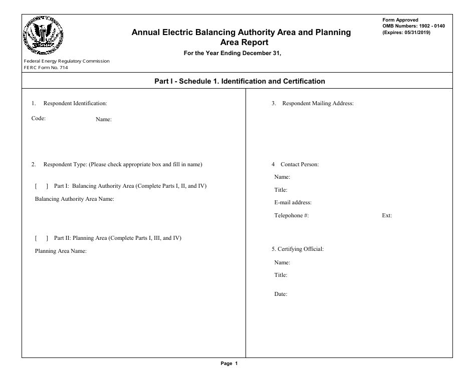 FERC Form 714 Annual Electric Balancing Authority Area and Planning Area Report, Page 1