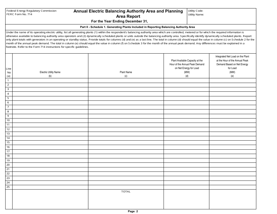FERC Form 714 Annual Electric Balancing Authority Area and Planning Area Report, Page 2