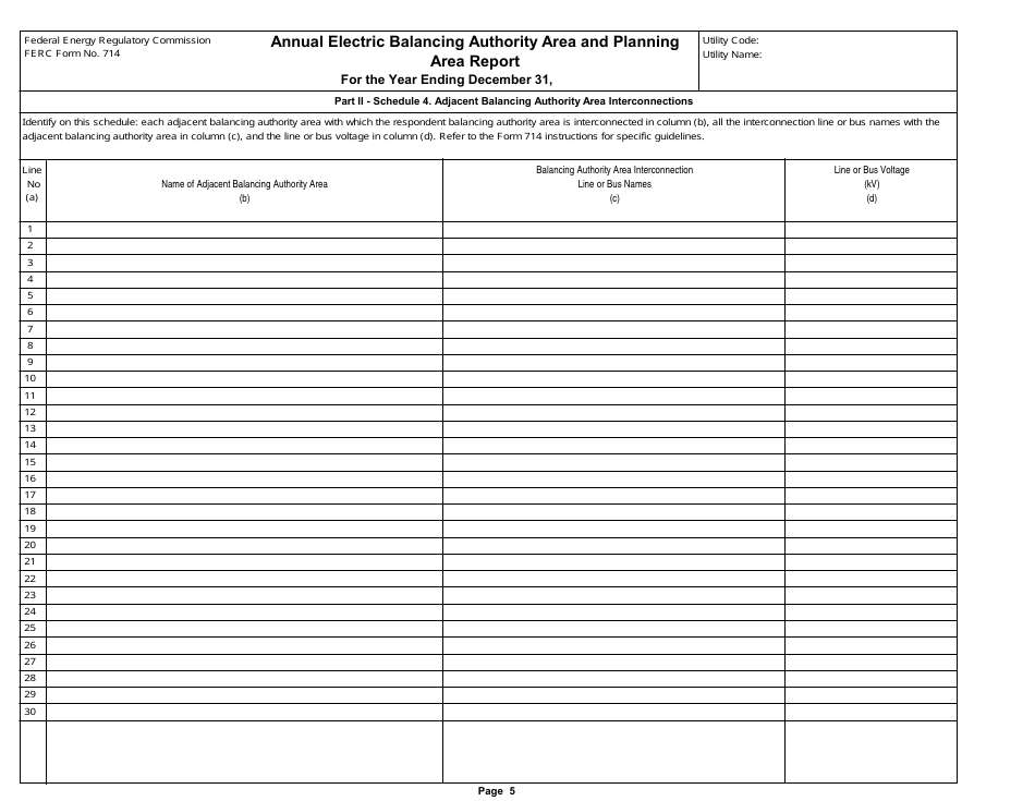 FERC Form 714 Annual Electric Balancing Authority Area and Planning Area Report, Page 5