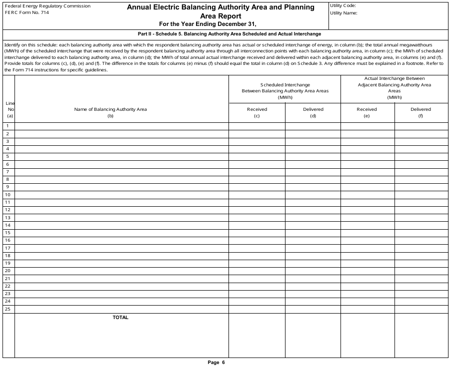 FERC Form 714 Annual Electric Balancing Authority Area and Planning Area Report, Page 6