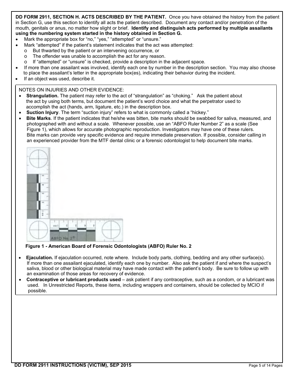 Instructions for DD Form 2911 DoD Sexual Assault Forensic Examination (Safe) Report - Victim, Page 5