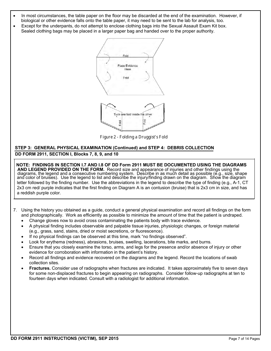Instructions for DD Form 2911 DoD Sexual Assault Forensic Examination (Safe) Report - Victim, Page 7