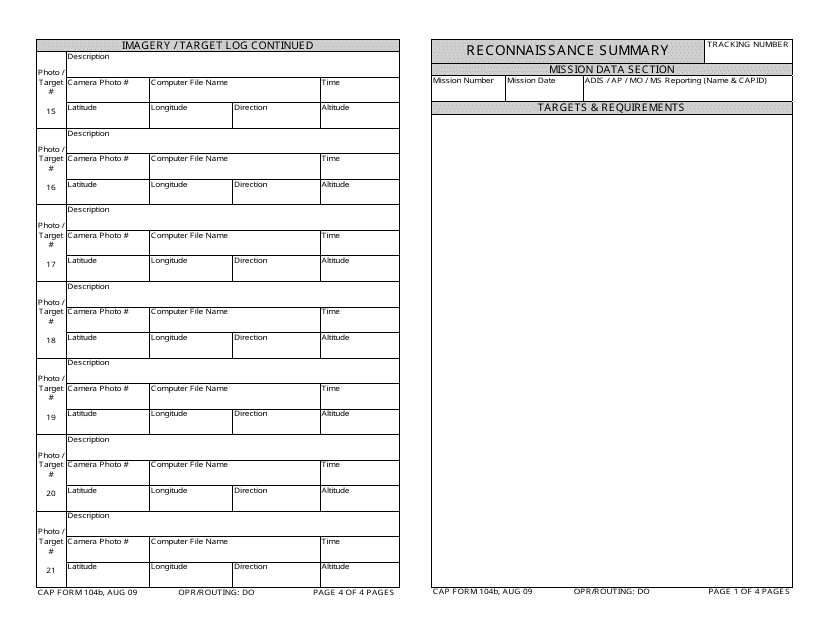 CAP Form 104B Reconnaissance Summary