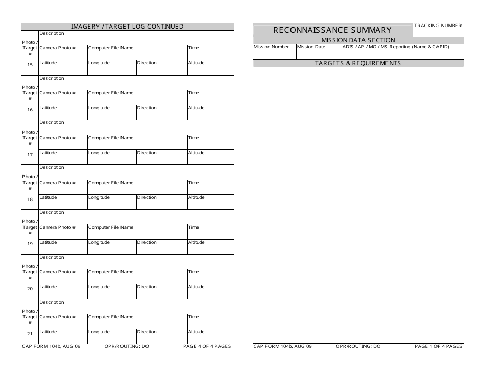 CAP Form 104B Reconnaissance Summary, Page 1
