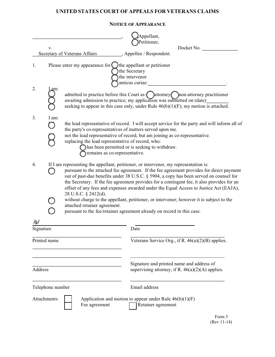 Form 3 Notice of Appearance, Page 1