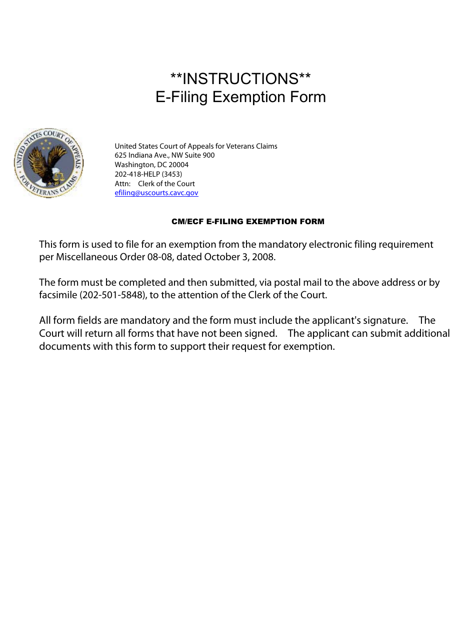 Form E-2 Cm / Ecf E-Filing Exemption Form, Page 1