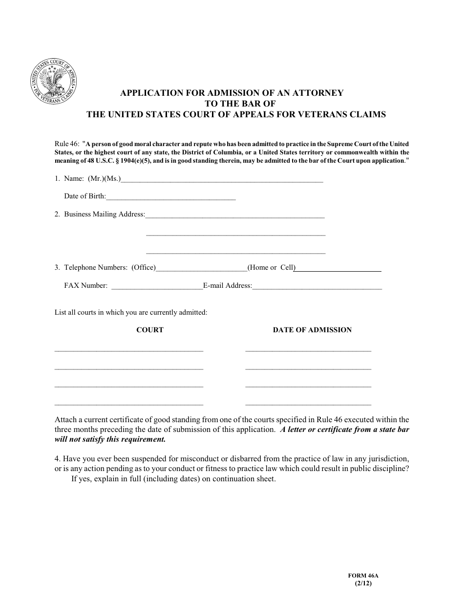 Form 46A - Fill Out, Sign Online and Download Fillable PDF | Templateroller