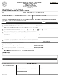Document preview: Form PS2511-18 Claim for Motor Vehicle Refund - Minnesota