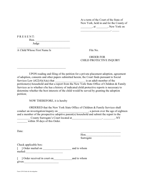 Order for Child Protective Inquiry - New York