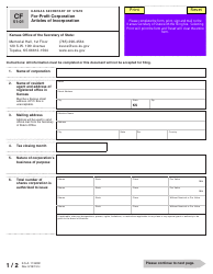 Form CF51-01 Articles of Incorporation for-Profit Corporation - Kansas, Page 2
