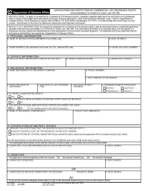 VA Form 29-380  Printable Pdf