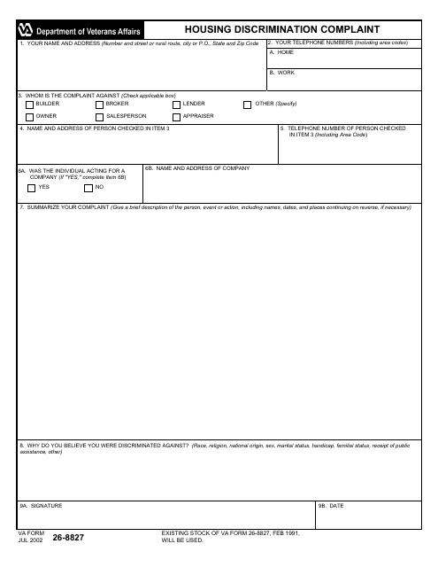 VA Form 26-8827  Printable Pdf