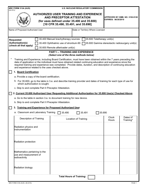 NRC Form 313A (AUS)  Printable Pdf