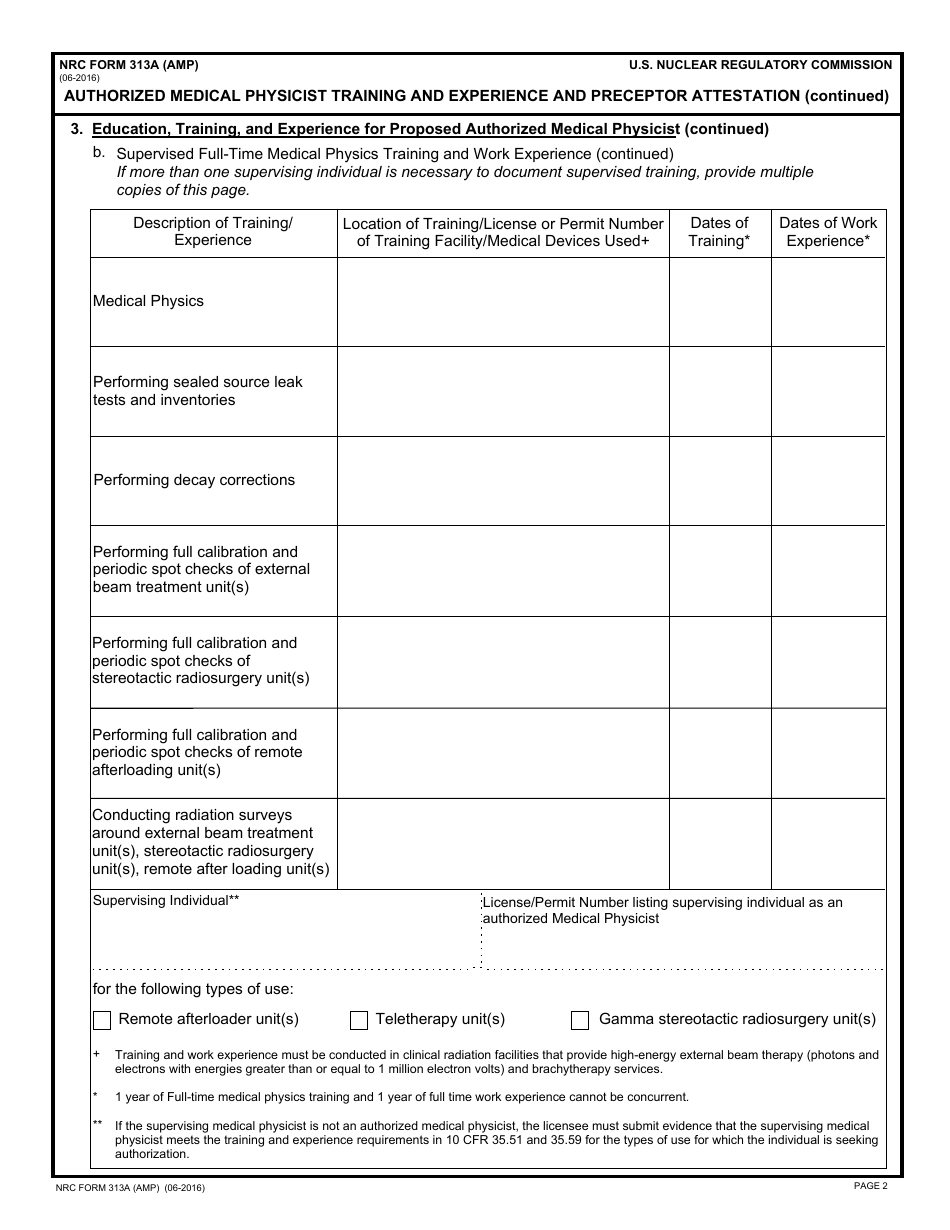 NRC Form 313A (AMP) Authorized Medical Physicist Training and Experience and Preceptor Attestation, Page 2
