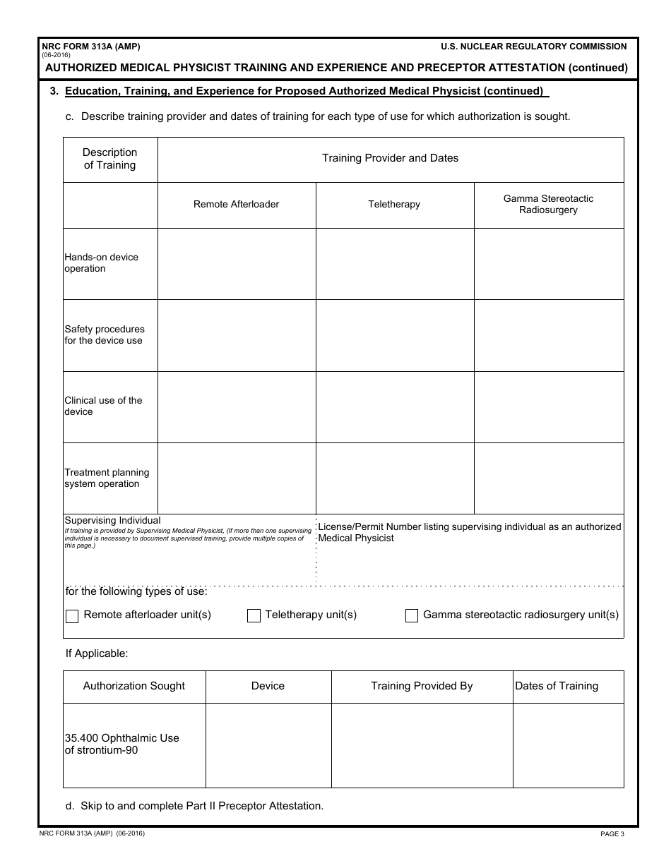 NRC Form 313A (AMP) Authorized Medical Physicist Training and Experience and Preceptor Attestation, Page 3