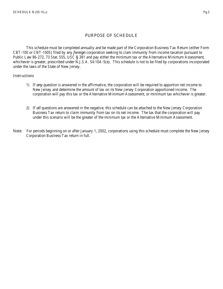 Schedule N Nexus-Immune Activity Declaration - New Jersey, Page 2