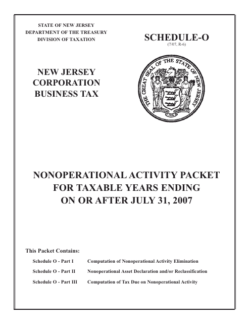 Nonoperational Activity Packet for Taxable Years Ending on or After July 31, 2007 - New Jersey Download Pdf