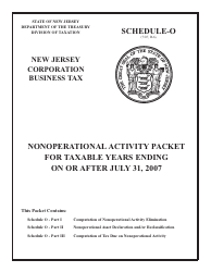 Nonoperational Activity Packet for Taxable Years Ending on or After July 31, 2007 - New Jersey