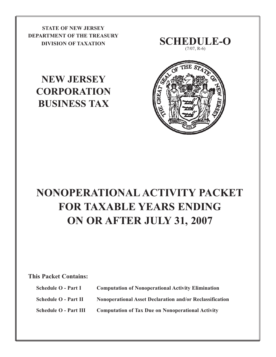 Nonoperational Activity Packet for Taxable Years Ending on or After July 31, 2007 - New Jersey, Page 1