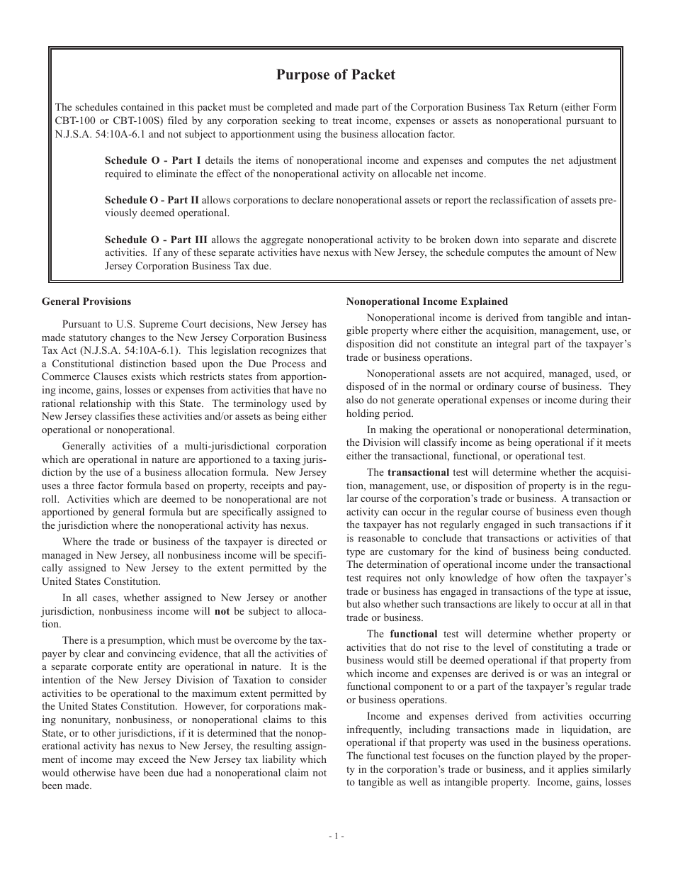 Nonoperational Activity Packet for Taxable Years Ending on or After July 31, 2007 - New Jersey, Page 2