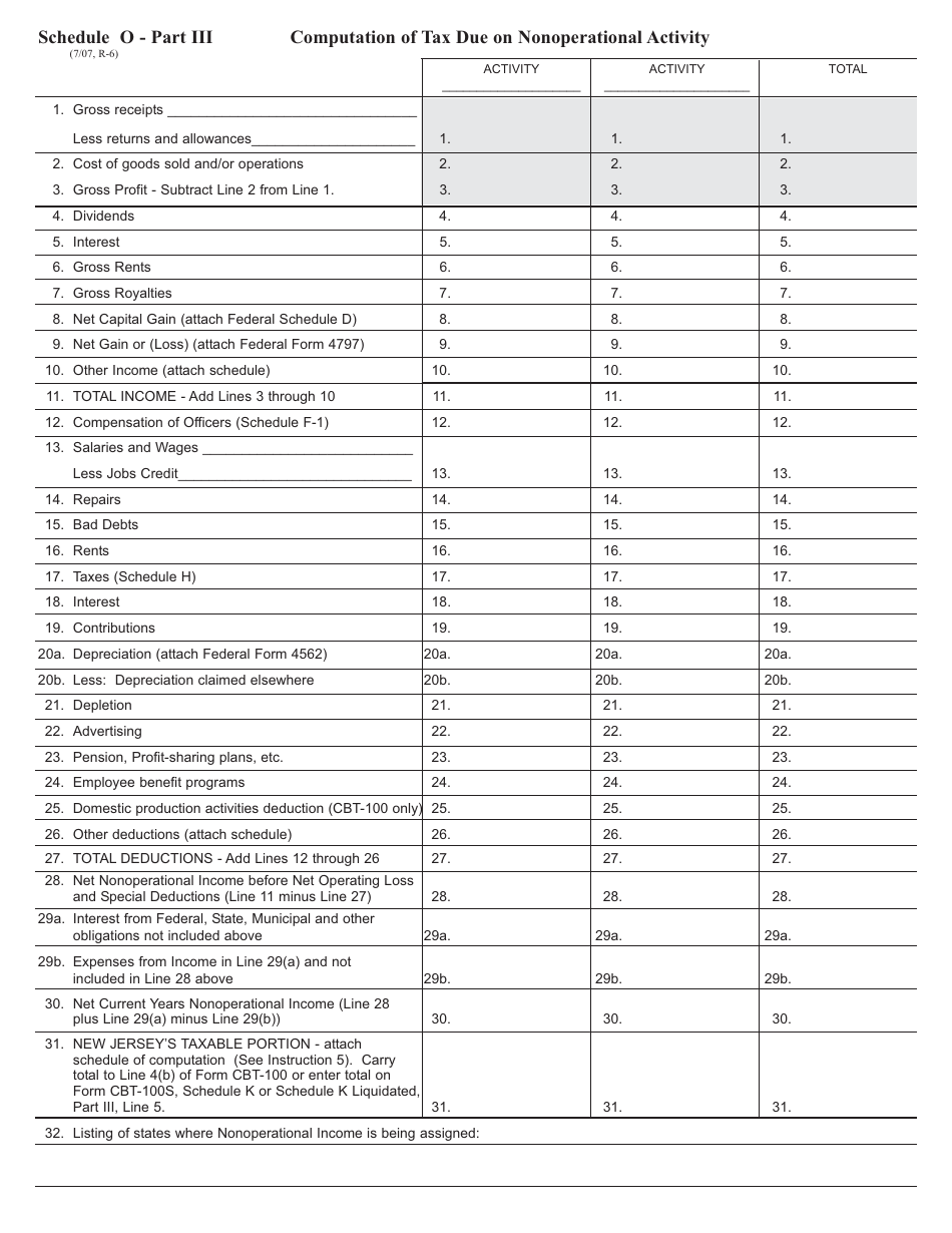Nonoperational Activity Packet for Taxable Years Ending on or After July 31, 2007 - New Jersey, Page 8