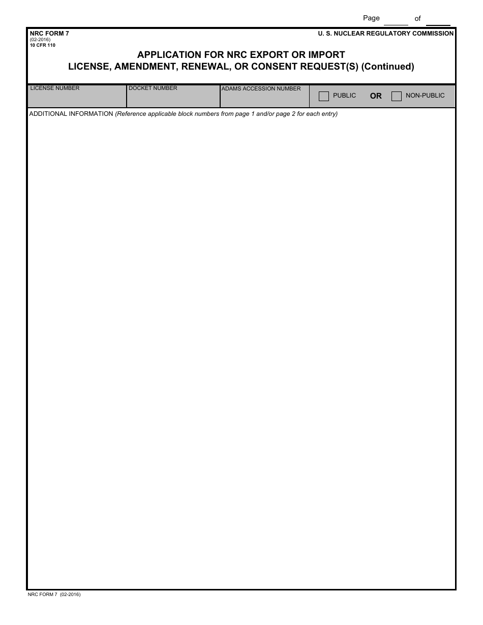 NRC Form 7 Application for NRC Export or Import License, Amendment, Renewal, or Consent Request(S), Page 3