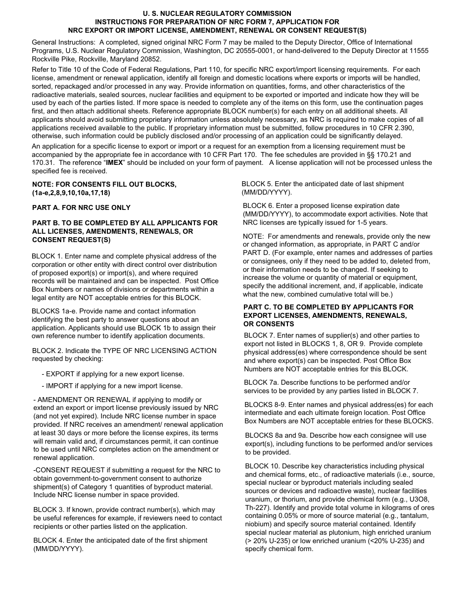 NRC Form 7 Application for NRC Export or Import License, Amendment, Renewal, or Consent Request(S), Page 4