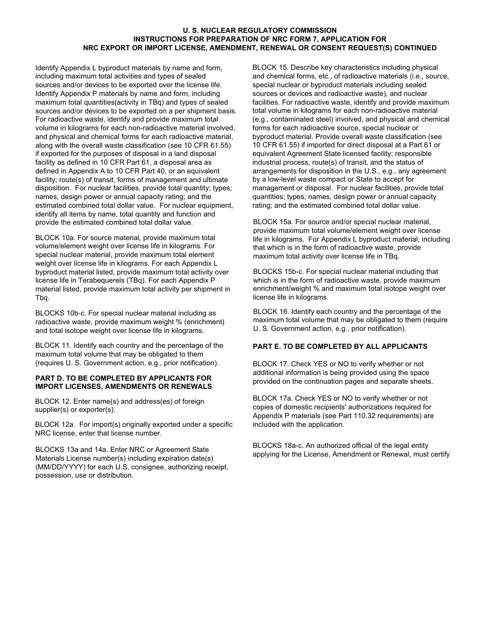 NRC Form 7 Application for NRC Export or Import License, Amendment, Renewal, or Consent Request(S), Page 5