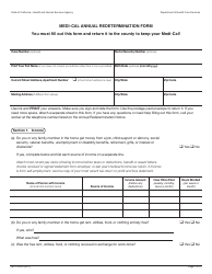 Form MC210 RV Medi-Cal Annual Redetermination Form - California