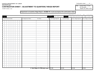 Form K-CNS112 &quot;Continuation Sheet - Adjustment to Quarterly Wage Report&quot; - Kansas
