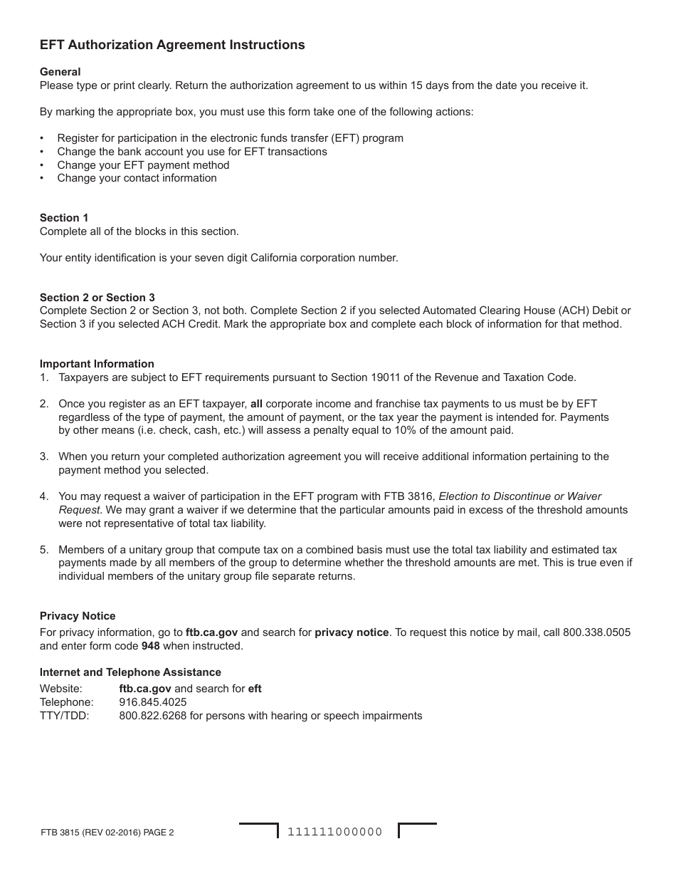 Form FTB3815 Fill Out, Sign Online and Download Fillable PDF