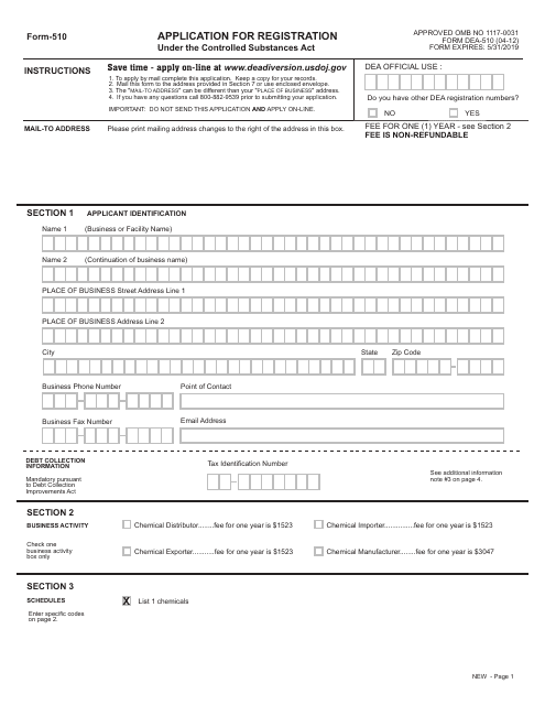 DEA Form 510 Application for Registration