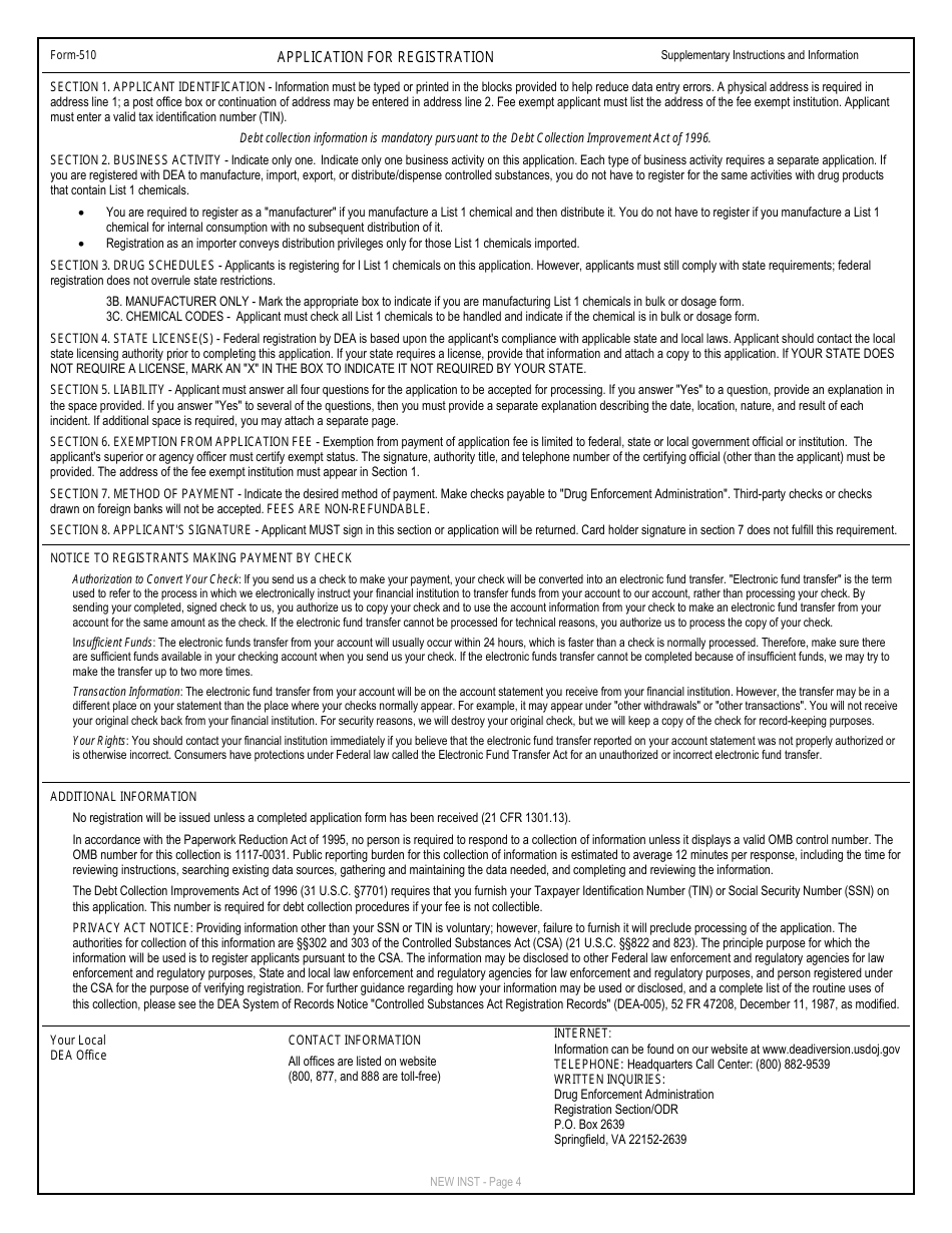 DEA Form 510 - Fill Out, Sign Online and Download Printable PDF ...