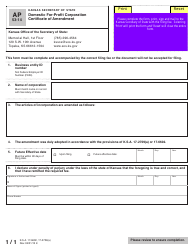 Form AP53-14 Domestic for-Profit Corporation Certificate of Amendment - Kansas, Page 2