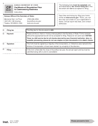 Form CP53-01 Certificate of Dissolution Prior to Commencing Business - Kansas