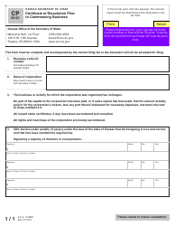 Form CP53-01 Certificate of Dissolution Prior to Commencing Business - Kansas, Page 2