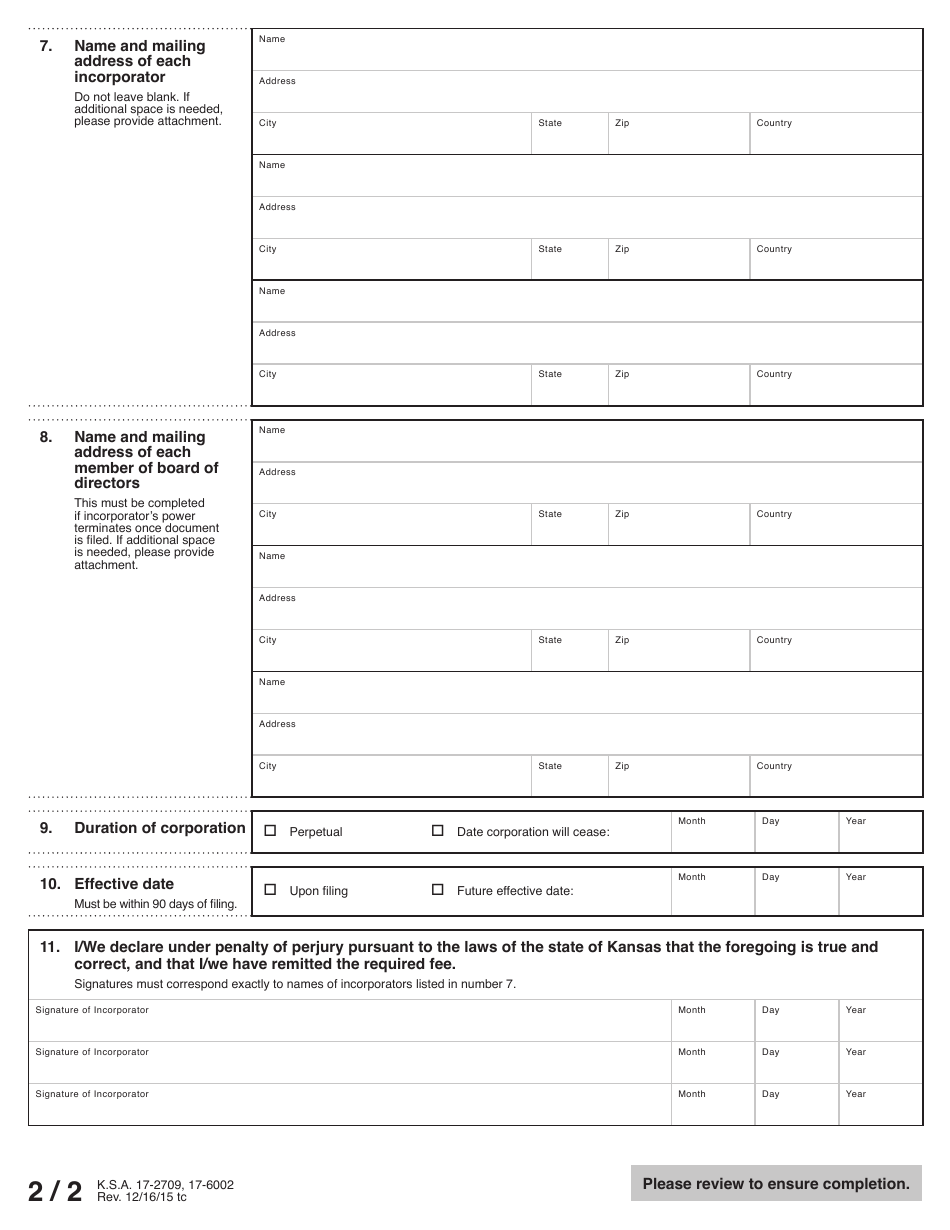 Form DPA51-04 Professional Association Articles of Incorporation - Kansas, Page 3
