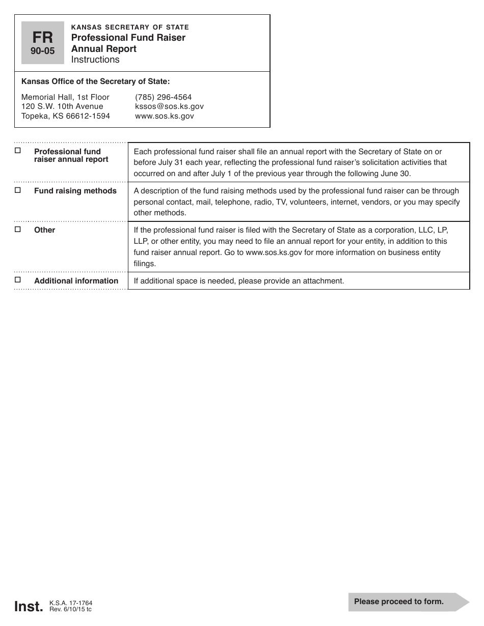 Form FR90-05 Professional Fund Raiser Annual Report - Kansas, Page 1